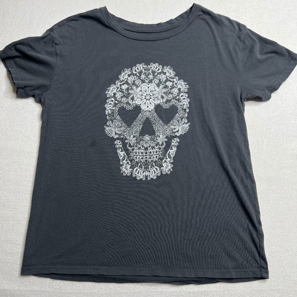 Sugar Skull Fifth Sun Floral Gray Skull T-shirt‎ Size Small - Picture 1 of 7